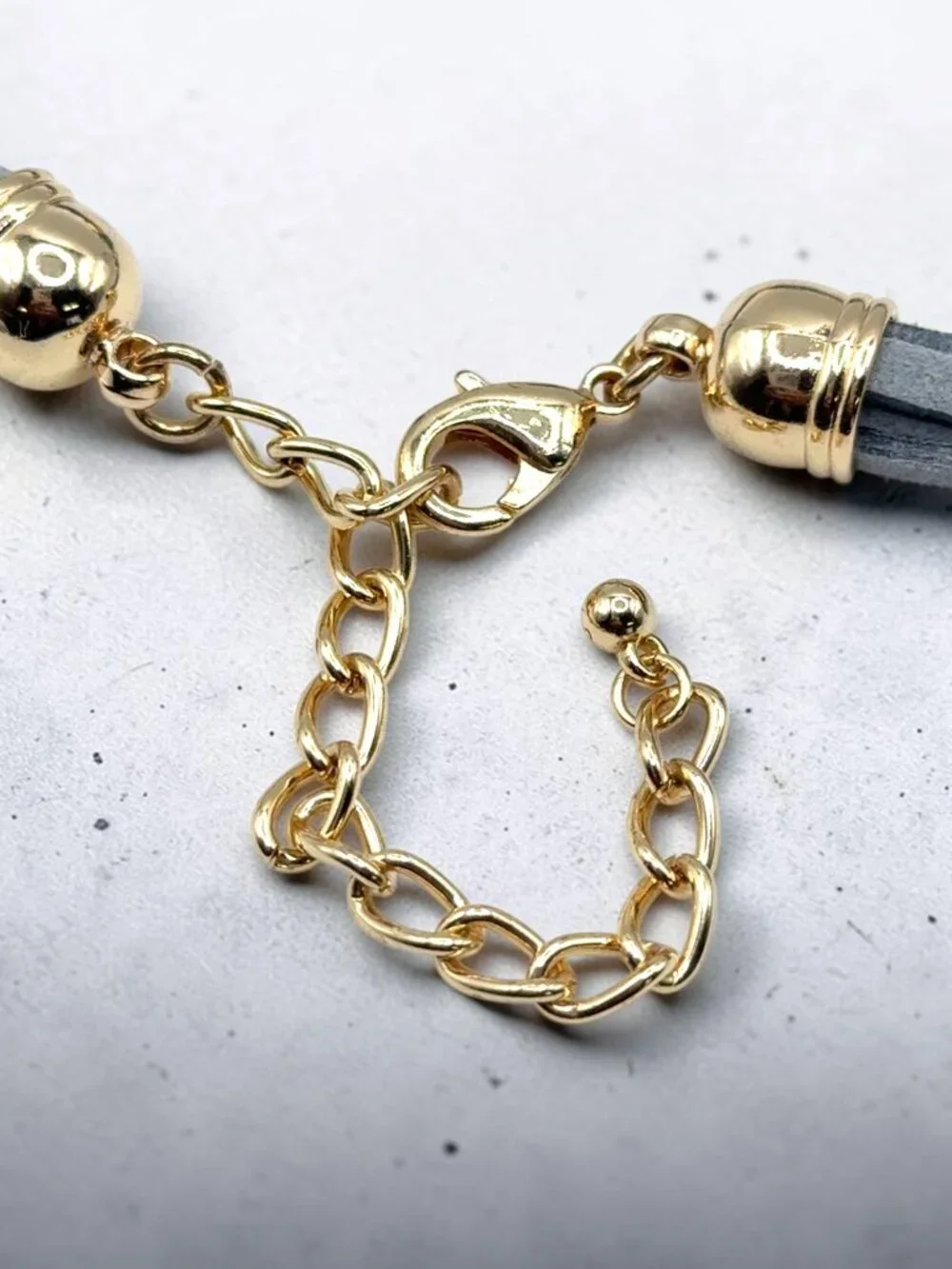 Gold-Tone Gray Leather Multi-Row Beaded Necklace